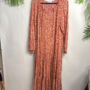Sonoma Long Sleeve Dress with Red Floral Design